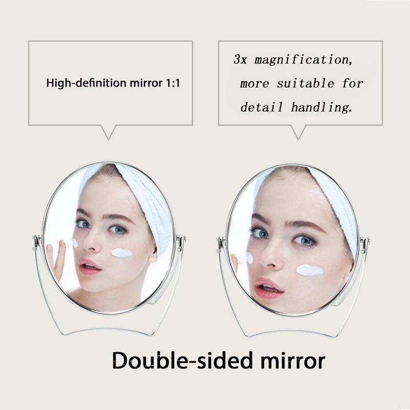 WMugthome Two-Sided 4-In/6-in with Handle Portable Round Makeup/Travel/Desk Mirror with 1X and 3X Magnification(Silver, 6inch) - Image 2